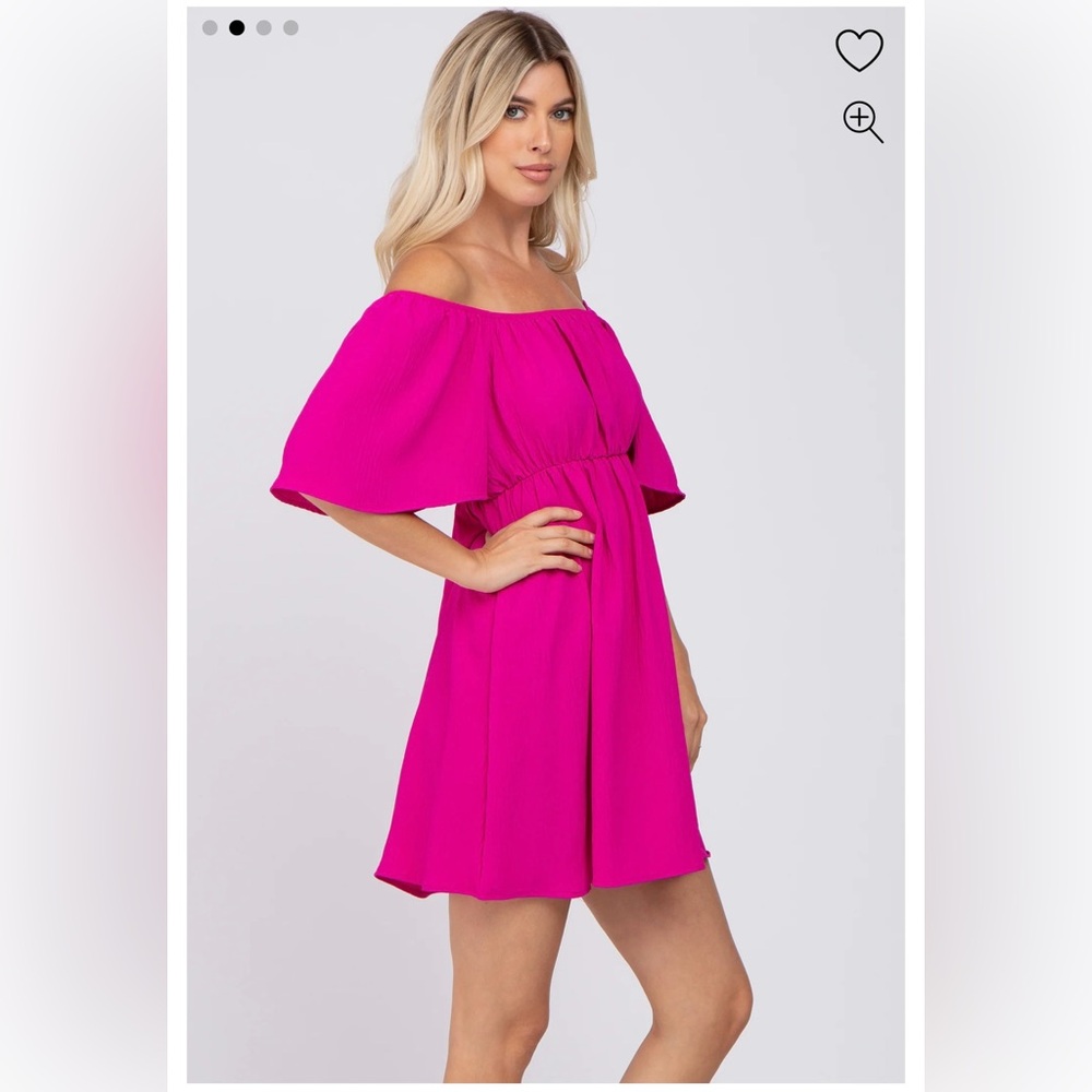PinkBlush Maternity Fuchsia Off Shoulder Short Sleeve Dress